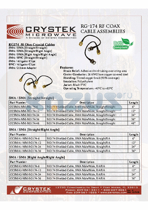 CCSMA1-MM-RG174-36 datasheet - RG-174 RF Coax Cable Assemblies