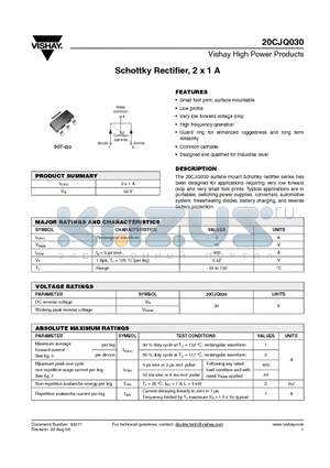 20CJQ030 datasheet - Schottky Rectifier, 2 x 1 A