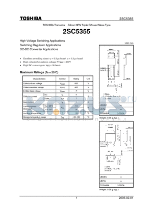 2SC5355_05 datasheet - High Voltage Switching Applications