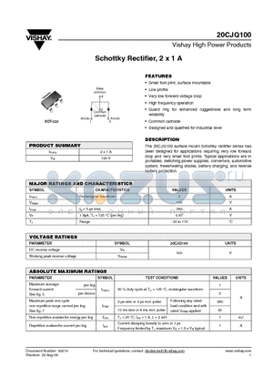 20CJQ100 datasheet - Schottky Rectifier, 2 x 1 A