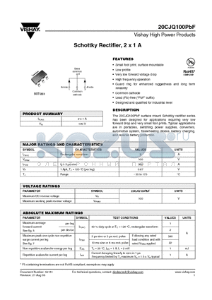 20CJQ100PBF datasheet - Schottky Rectifier, 2 x 1 A