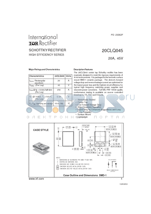 20CLQ045 datasheet - SCHOTTKY RECTIFIER HIGH EFFICIENCY SERIES