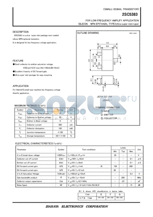 2SC5383 datasheet - FOR LOW FREQUENCY AMPLIFY APPLICATION SILICON NPN EPITAXIAL TYPE(Ultra super mini type)