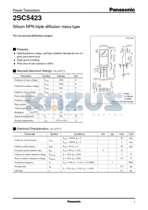 2SC5423 datasheet - Silicon NPN triple diffusion mesa type(For horizontal deflection output)