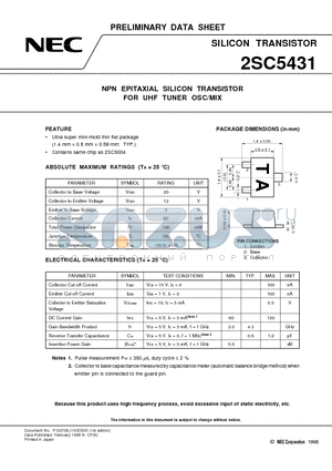 2SC5431 datasheet - NPN EPITAXIAL SILICON TRANSISTOR FOR UHF TUNER OSC/MIX