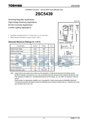 2SC5439 datasheet - Silicon NPN Triple Diffused Type Switching Regulator Applications