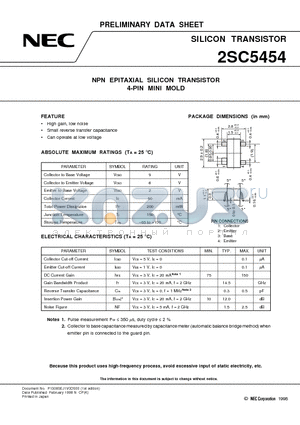 2SC5454 datasheet - NPN EPITAXIAL SILICON TRANSISTOR 4-PIN MINI MOLD