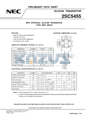 2SC5455 datasheet - NPN EPITAXIAL SILICON TRANSISTOR 4-PIN MINI MOLD