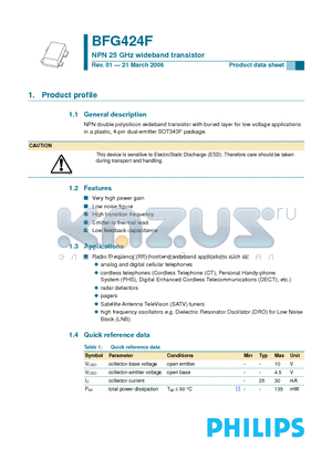 BFG424F datasheet - NPN 25 GHz wideband transistor