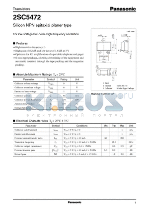 2SC5472 datasheet - Silicon NPN epitaxial planer type(For low-voltage low-noise high-frequency oscillation)