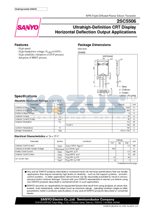 2SC5506 datasheet - Ultrahigh-Definition CRT Display Horizontal Deflection Output Applications