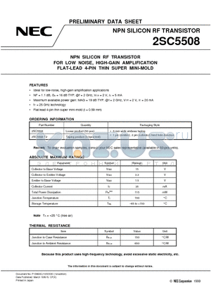 2SC5508 datasheet - NPN SILICON RF TRANSISTOR FOR LOW NOISE, HIGH-GAIN AMPLIFICATION FLAT-LEAD 4-PIN THIN SUPER MINI-MOLD