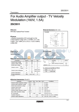 2SC5511 datasheet - For Audio Amplifier output - TV Velosity Modulation (160V, 1.5A)