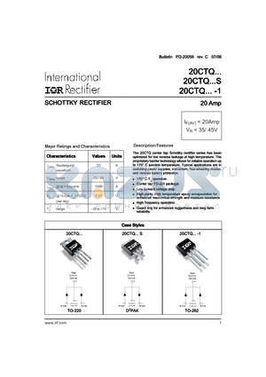 20CTQ045 datasheet - SCHOTTKY RECTIFIER
