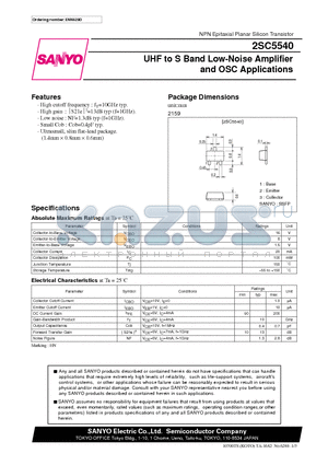 2SC5540 datasheet - UHF to S Band Low-Noise Amplifier and OSC Applications