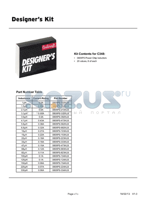 0805PS-102KLB datasheet - 0805PS Power Chip Inductors 20 values, 6 of each