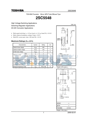 2SC5548 datasheet - High Voltage Switching Applications