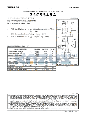 2SC5548A datasheet - NPN TRIPLE DIFFUSED TYPE (SWITCHING REGULATOR, HIGH VOLTAGE SWITCHING, DC-DC CONVERTER APPLICATIONS)