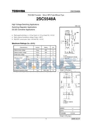 2SC5548A datasheet - High Voltage Switching Applications
