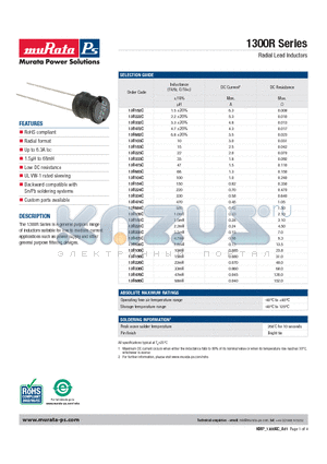 13R152C datasheet - Radial Lead Inductors