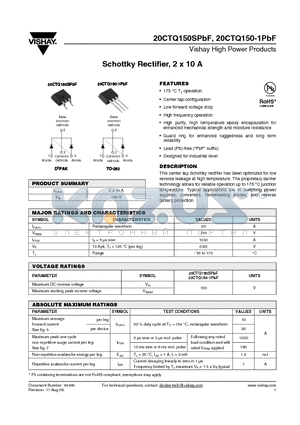 20CTQ150-1TRRPBF datasheet - Schottky Rectifier, 2 x 10 A