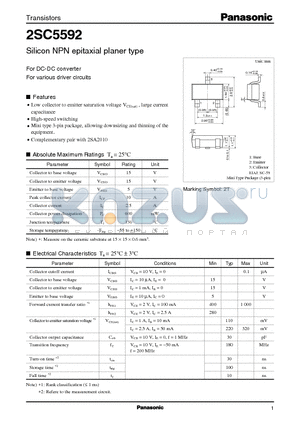 2SC5592 datasheet - Silicon NPN epitaxial planer type(For DC-DC converter)