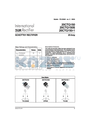 20CTQ150TRR datasheet - SCHOTTKY RECTIFIER