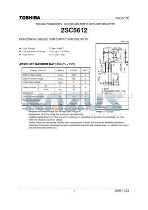 2SC5612 datasheet - NPN TRILE DIFFUSED MESA TYPE HORIZONTAL DEFLECTION OUTPUT FOR COLOR TV