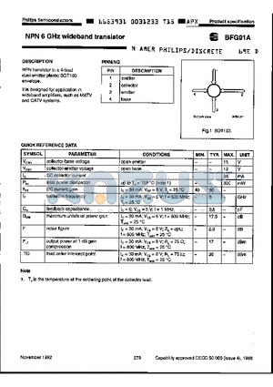 BFG91A datasheet - NPN 6 GHZ WIDEBAND TRANSISTOR