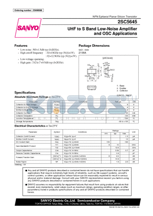 2SC5645 datasheet - UHF to S Band Low-Noise Amplifier and OSC Applications