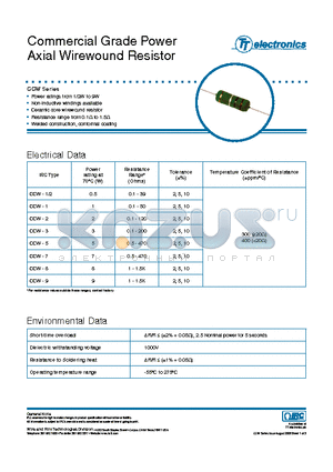 CCW datasheet - Commercial Grade Power Axial Wirewound Resistor