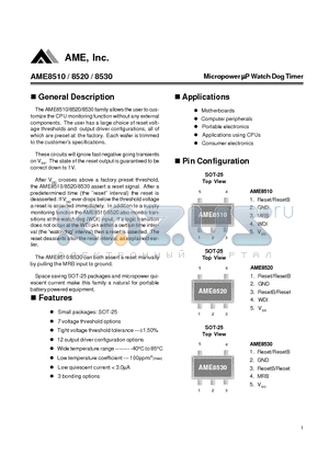 AME8530AEEVEFX31 datasheet - Micropower UP Watch Dog Timer