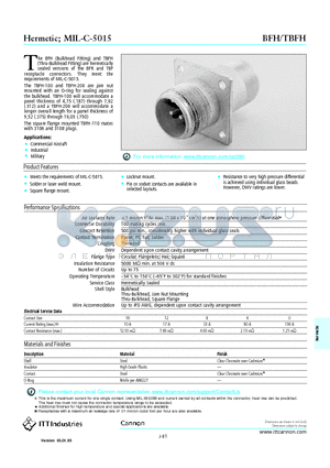 BFH datasheet - Hermetically sealed versions of the BFR and TBF receptacle connectors.