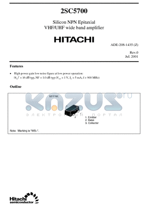 2SC5700 datasheet - Silicon NPN Epitaxial VHF/UHF wide band amplifier