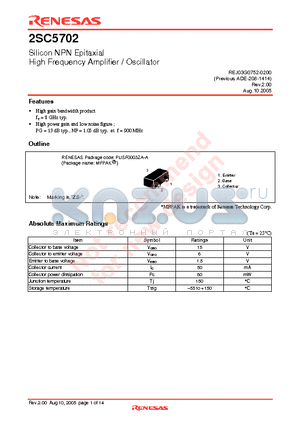 2SC5702 datasheet - Silicon NPN Epitaxial High Frequency Amplifier / Oscillator