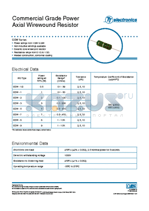 CCW-2-1000-K-LF-BLK datasheet - Commercial Grade Power Axial Wirewound Resistor