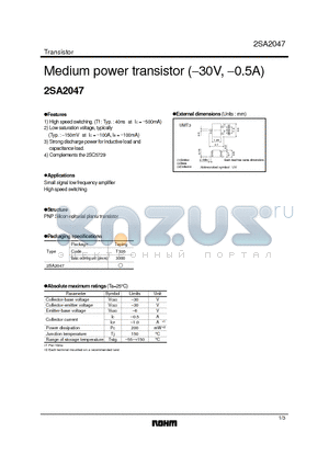 2SC5729 datasheet - MEDIUM POWER TRANSISTOR (-30V,-0.5A)