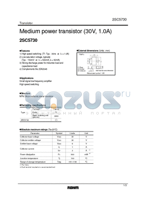 2SC5730 datasheet - Medium power transistor (30V, 1.0A)