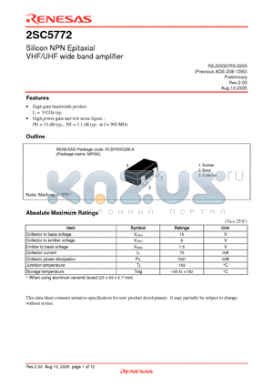 2SC5772FR-TL-E datasheet - Silicon NPN Epitaxial VHF/UHF wide band amplifier