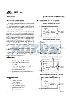 AME8570 datasheet - mProcessor Supervisory