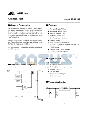 AME8800AEAT datasheet - 300mA CMOS LDO