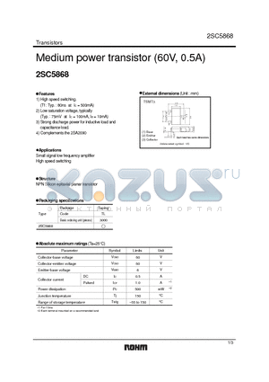 2SC5868 datasheet - Medium power transistor (60V, 0.5A)