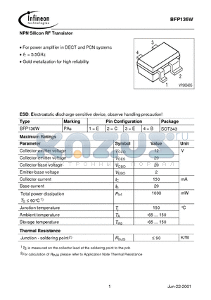 BFP136 datasheet - NPN Silicon RF Transistor