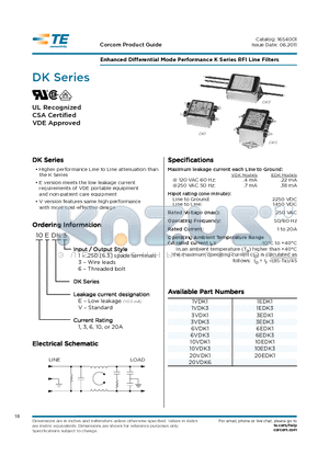 20EDK1 datasheet - Enhanced Differential Mode Performance K Series RFI Line Filters