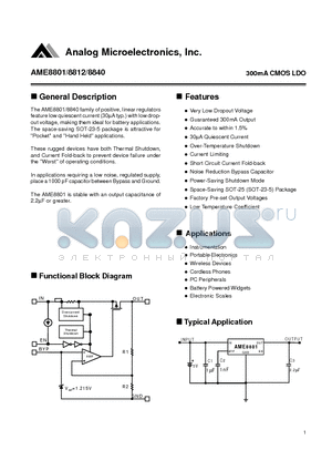 AME8801CEEV datasheet - 300mA CMOS LDO