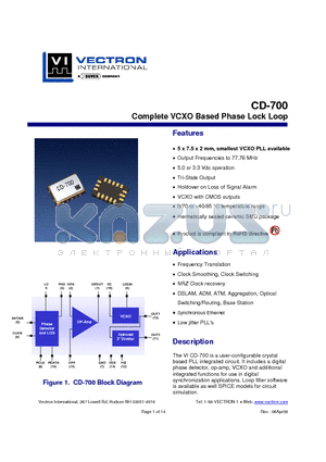 CD-700-KAC-GAC-77.760 datasheet - Complete VCXO Based Phase Lock Loop