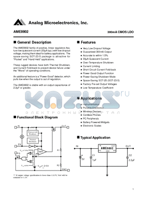 AME8802BEEV datasheet - 300mA CMOS LDO