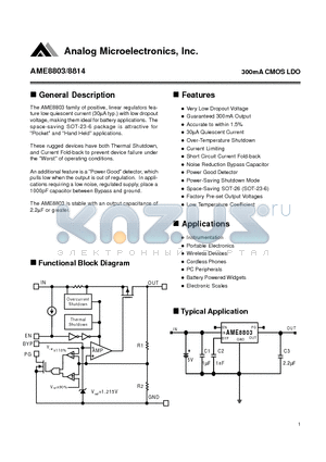 AME8803BEEY datasheet - 300mA CMOS LDO