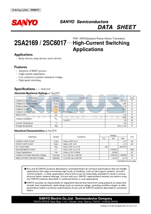 2SC6017 datasheet - PNP / NPN Epitaxial Planar Silicon Transistors High-Current Switching Applications