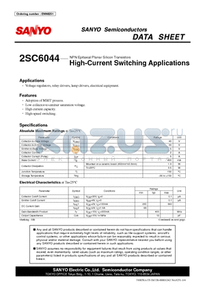 2SC6044 datasheet - NPN Epitaxial Planar Silicon Transistors High-Current Switching Applications